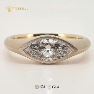 Marquise Cut Bezel Setting Lab Diamond Ring IGI Certified Synthetic Diamond Ring 14K Soild Gold Lab Grown Diamond Ring