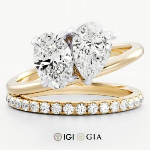 Toi Et Moi Igi Certified Lab-grown Diamond Wedding Rings Oval Pear Cut Double Band Engagement Synthetic Diamond Ring