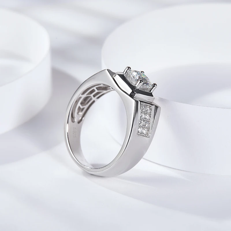 Man Ring Moissanite 925 Sterling Silver 1CT 6.5mm Customized Moissanite Ring for Men - Image 3