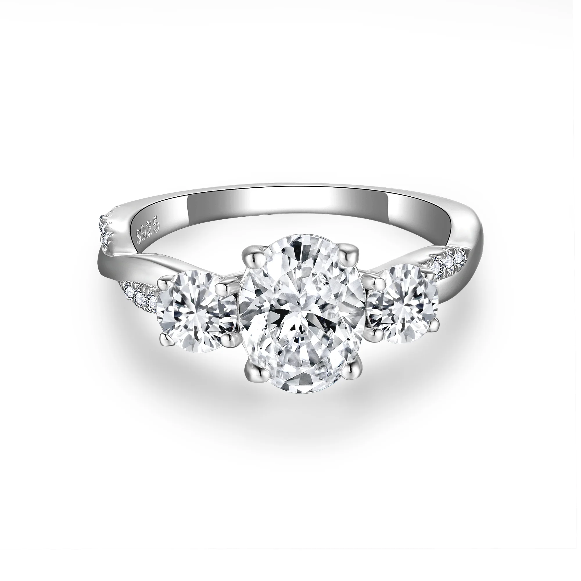 1.5 Carat Mossanite Oval Engagement Ring High Quality Anti-Tarnish Fine Jewelry Certified Three Stone Wedding Rings