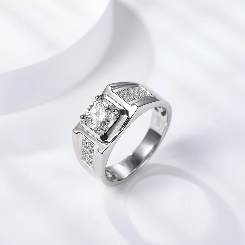 Man Ring Moissanite 925 Sterling Silver 1CT 6.5mm Customized Moissanite Ring for Men - Image 4