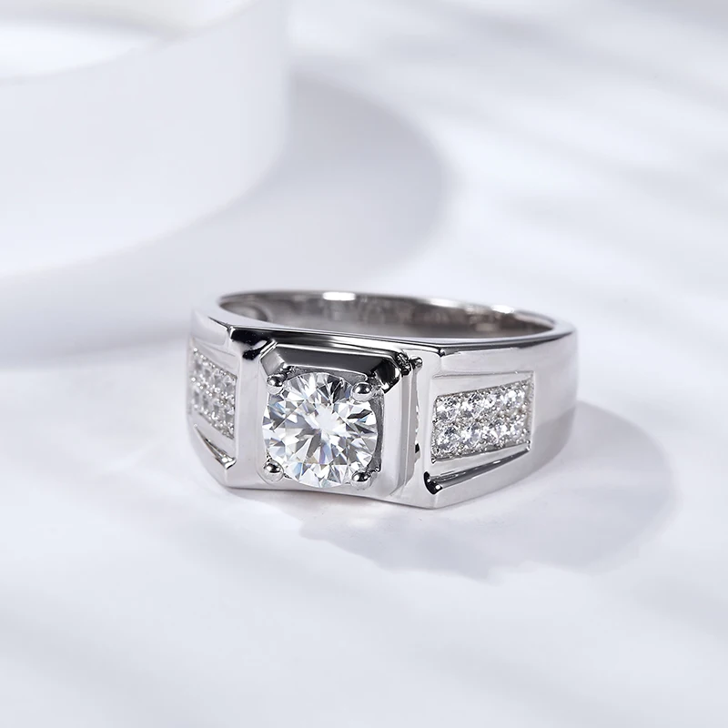 Man Ring Moissanite 925 Sterling Silver 1CT 6.5mm Customized Moissanite Ring for Men - Image 2