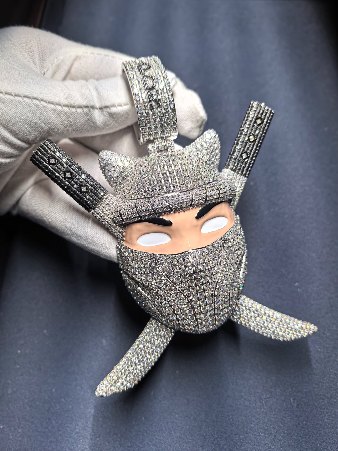 925 Silver Moissanite Pendant Ninja Mask Pendant Dual Sword Custom Moissanite Hip Hop Fully Iced Out Moissanite Pendant - Image 4