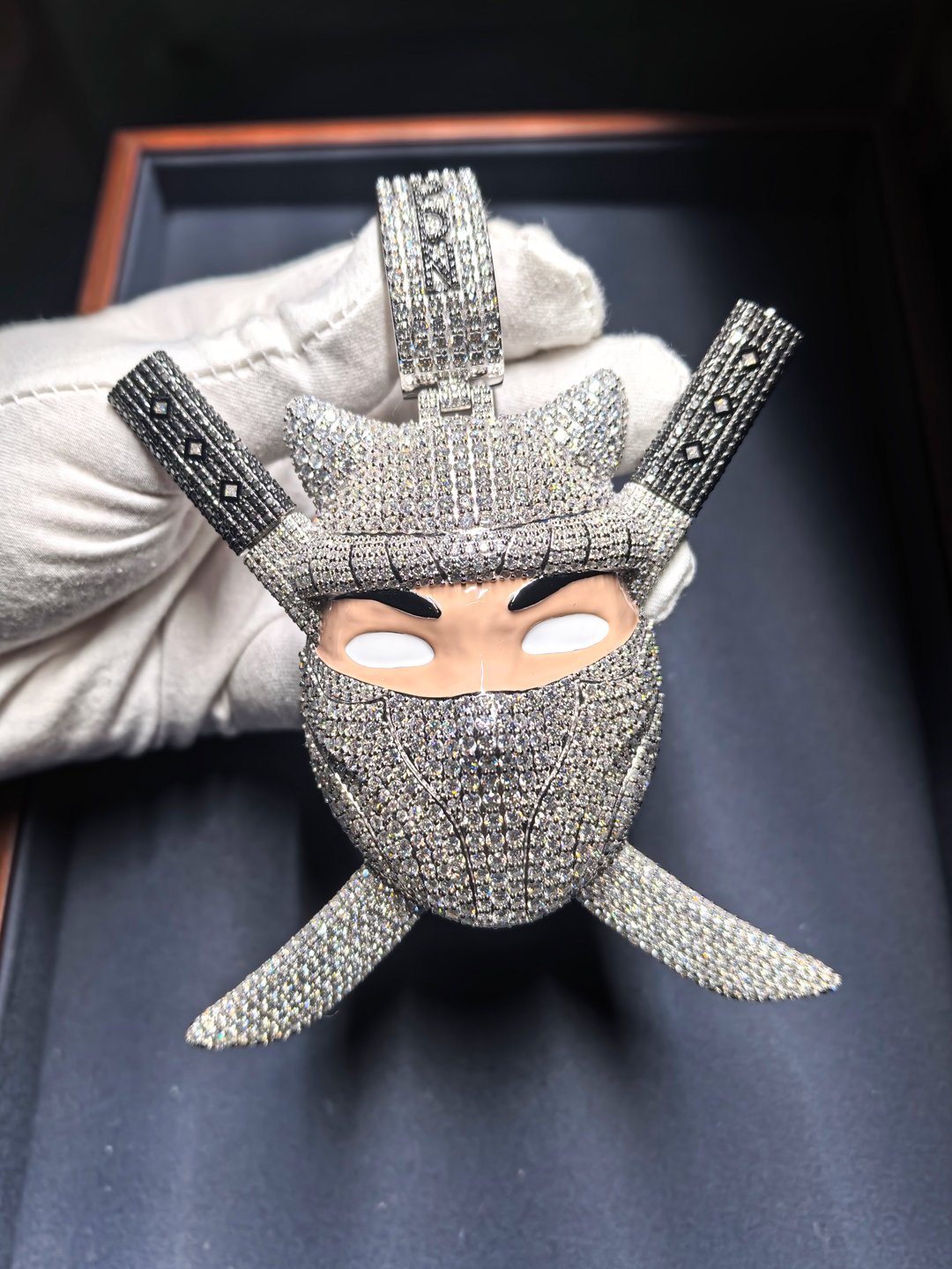 925 Silver Moissanite Pendant Ninja Mask Pendant Dual Sword Custom Moissanite Hip Hop Fully Iced Out Moissanite Pendant - Image 3