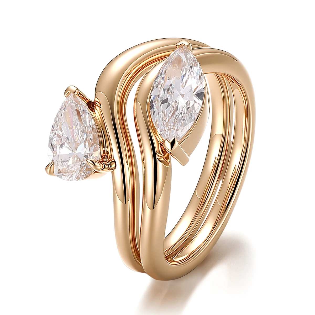 Designer Rings Marquise Cut DEF VVS Lab Grown Diamond 18K Solid Yellow Gold Fashion Rings Customized Wedding Rings Couple Set - Image 2