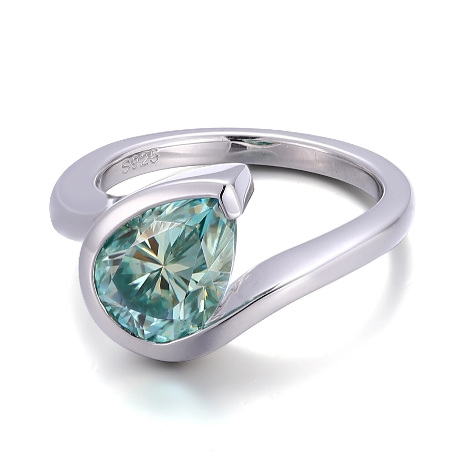 Moissanite Rings 925 Sterling Silver 7*10mm Pear Cut Blue Green Moissanite Engagement Ring for Women - Image 4