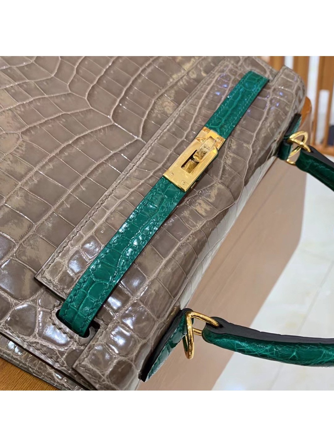Glossy Nile Crocodile Color-Block Handbag - Image 3