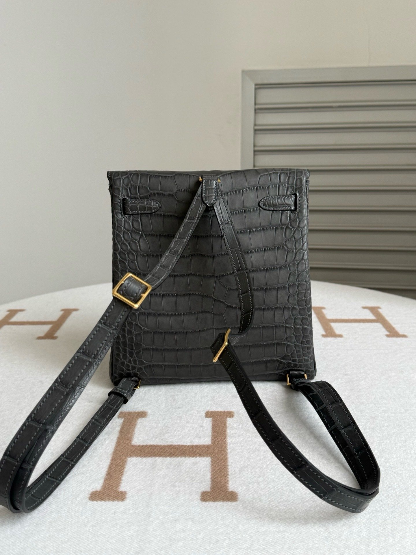 Crocodile Leather Structured Business Backpack - Image 2