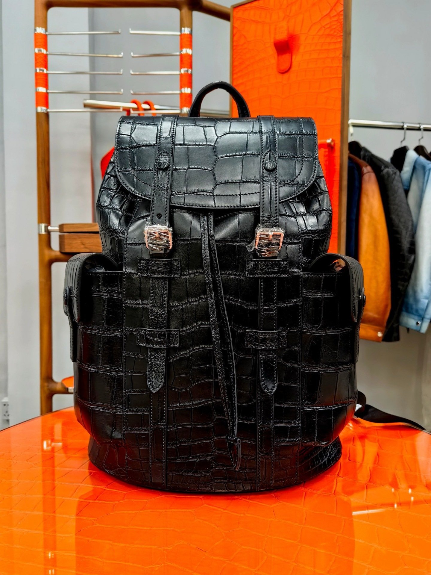 Crocodile Leather Large Business Backpack