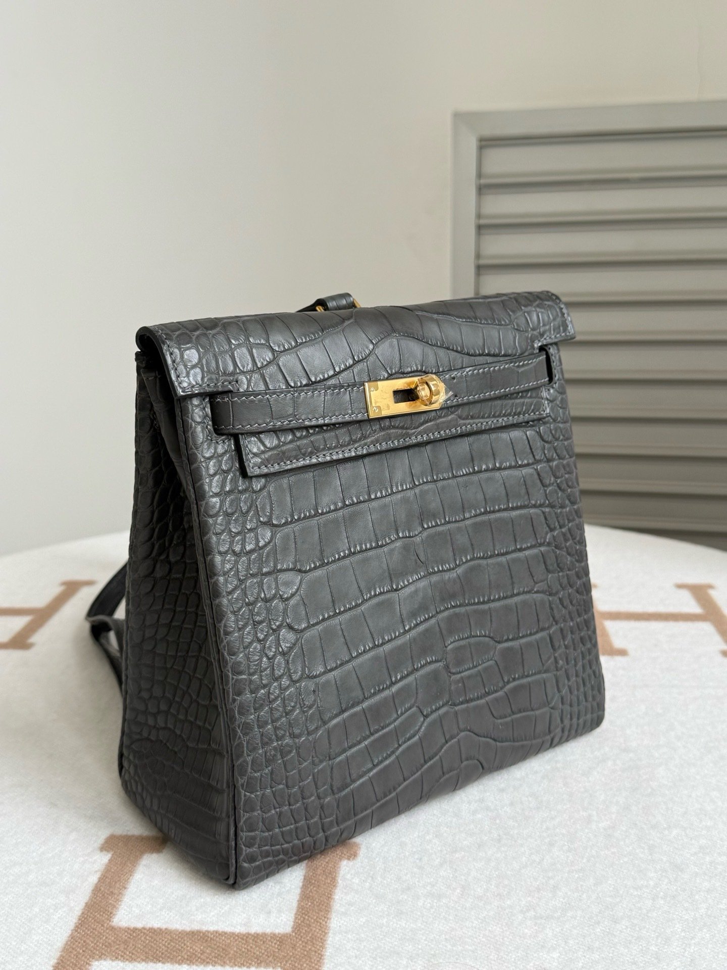Crocodile Leather Structured Business Backpack - Image 3