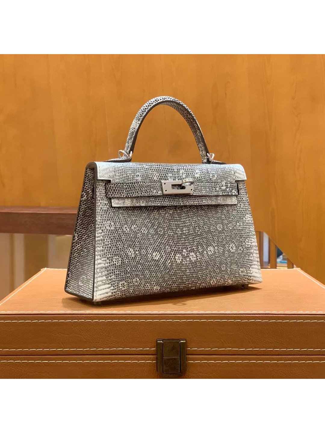 Hand-Sewn Lizard Leather Mini Top-Handle Bag