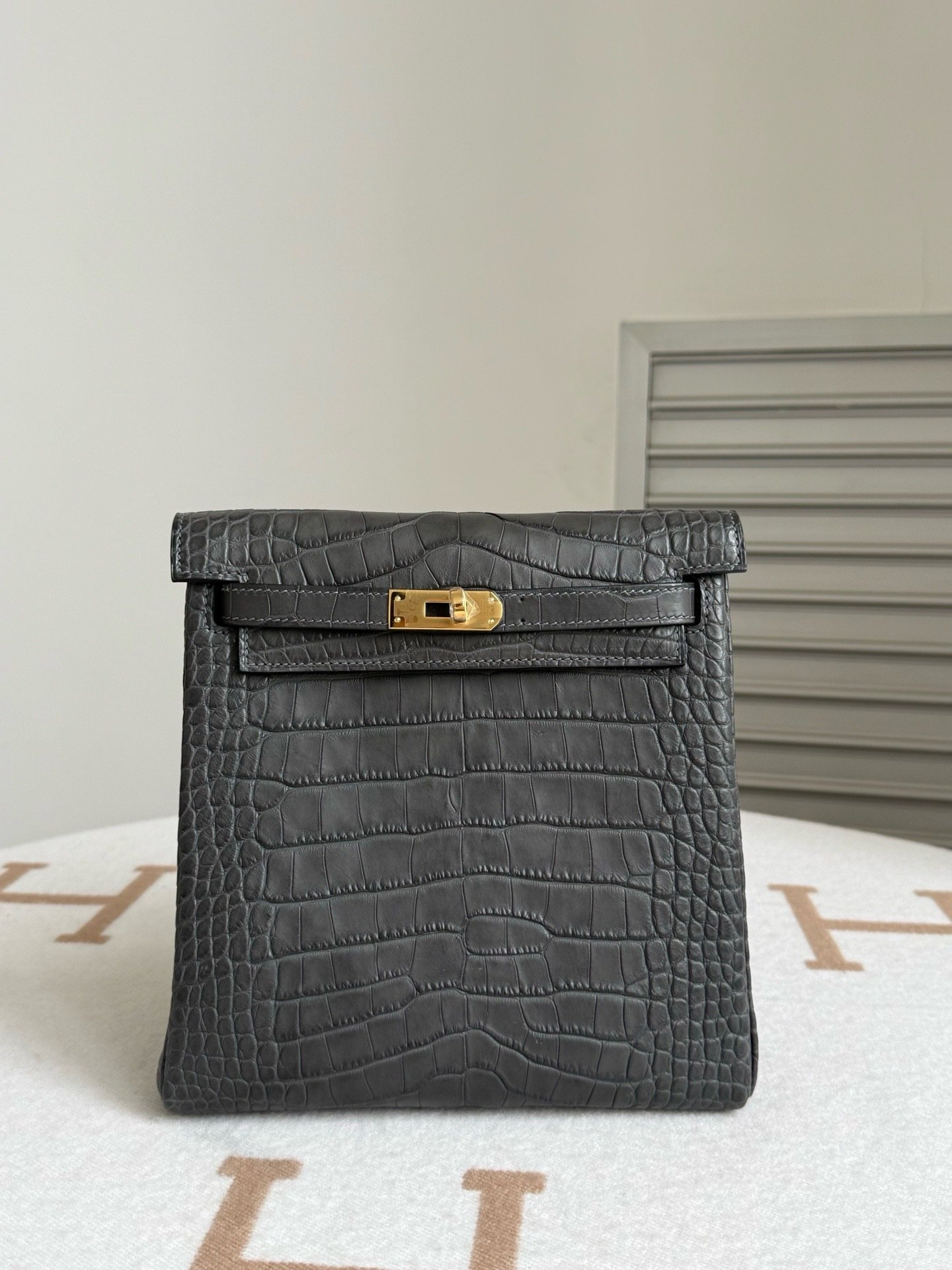 Crocodile Leather Structured Business Backpack