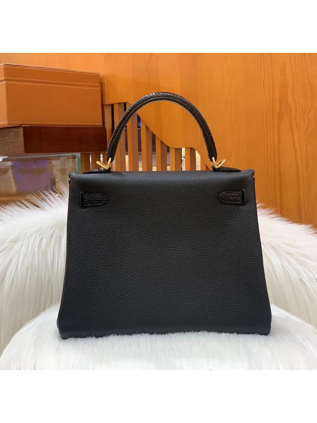 Togo & Lizard Leather Top-Handle Bag
