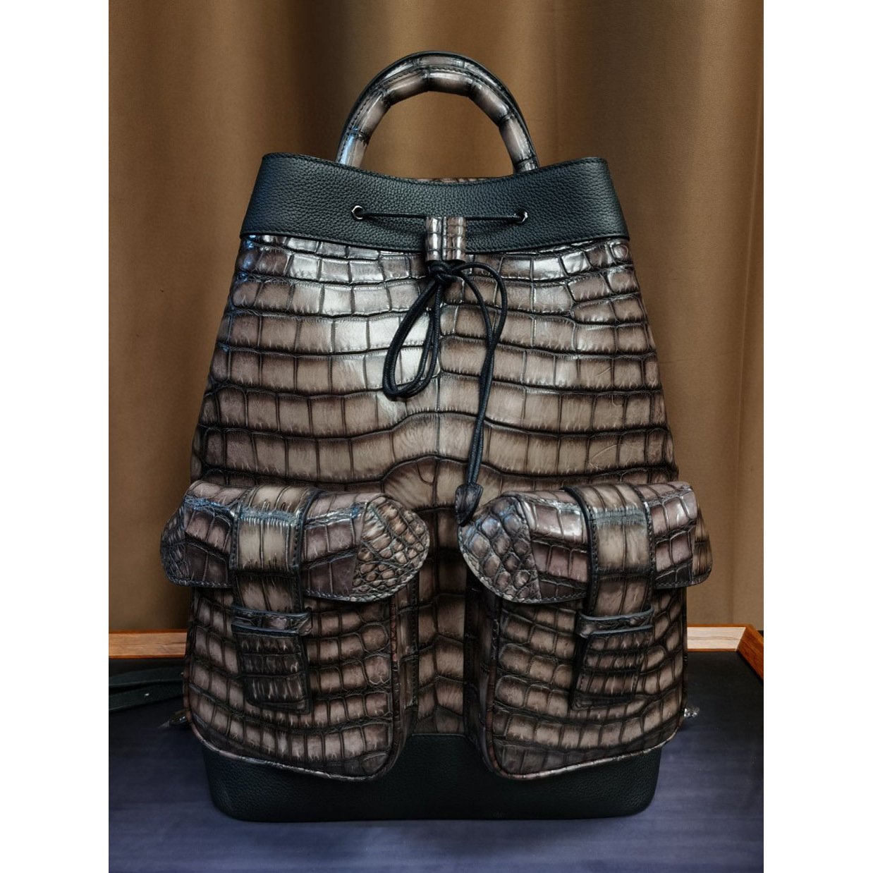 Polished Crocodile Leather Casual Backpack
