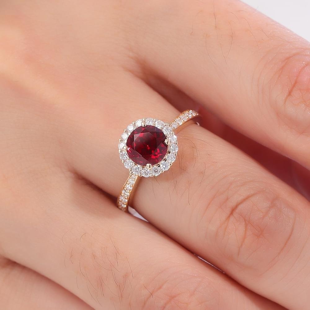 1 Carat Round Lab-Grown Ruby Ring in 14K Gold - Image 2