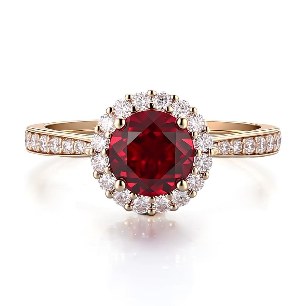 1 Carat Round Lab-Grown Ruby Ring in 14K Gold