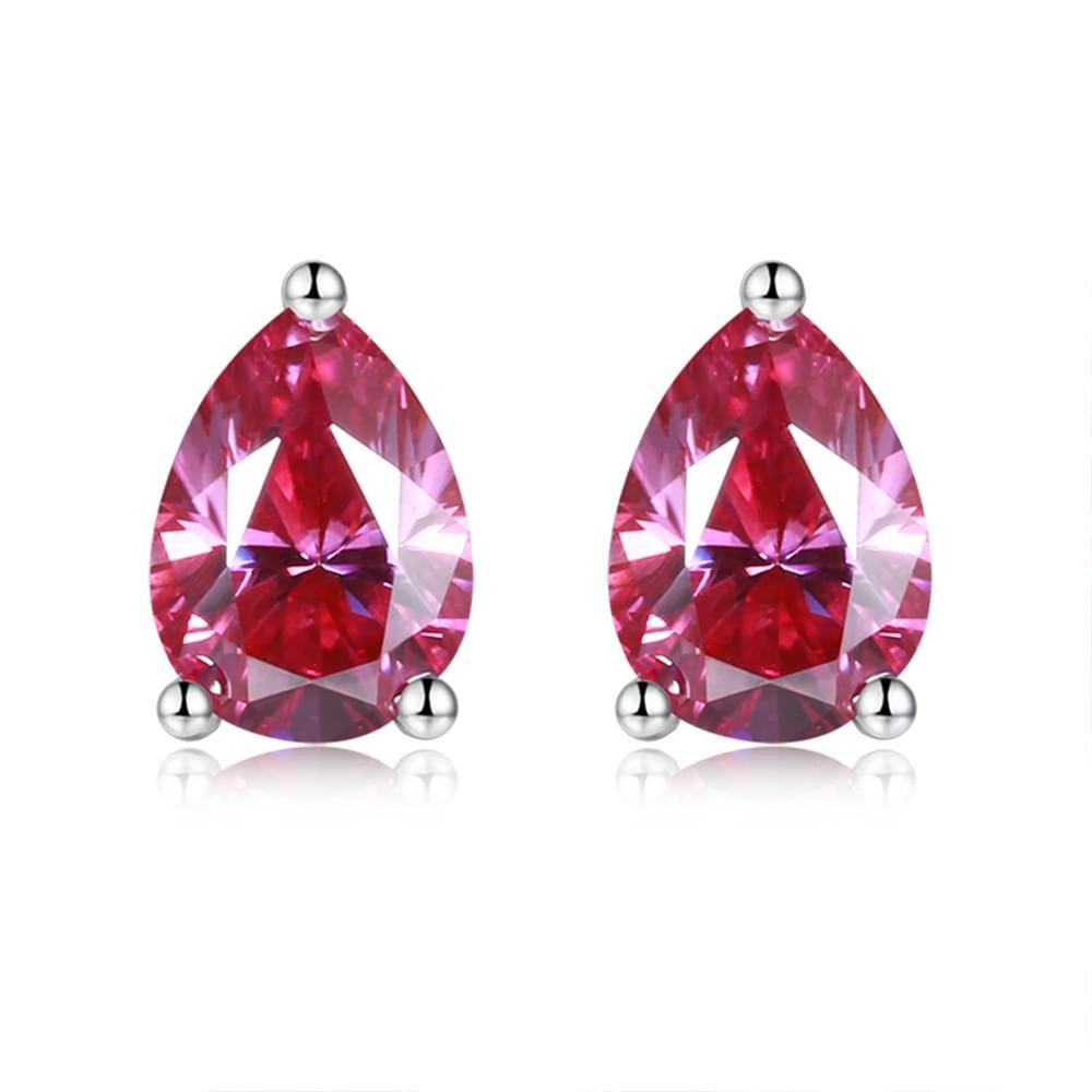 LENTISARA Pink VVS1 Moissanite Pear-Cut Stud Earrings in 925 Silver